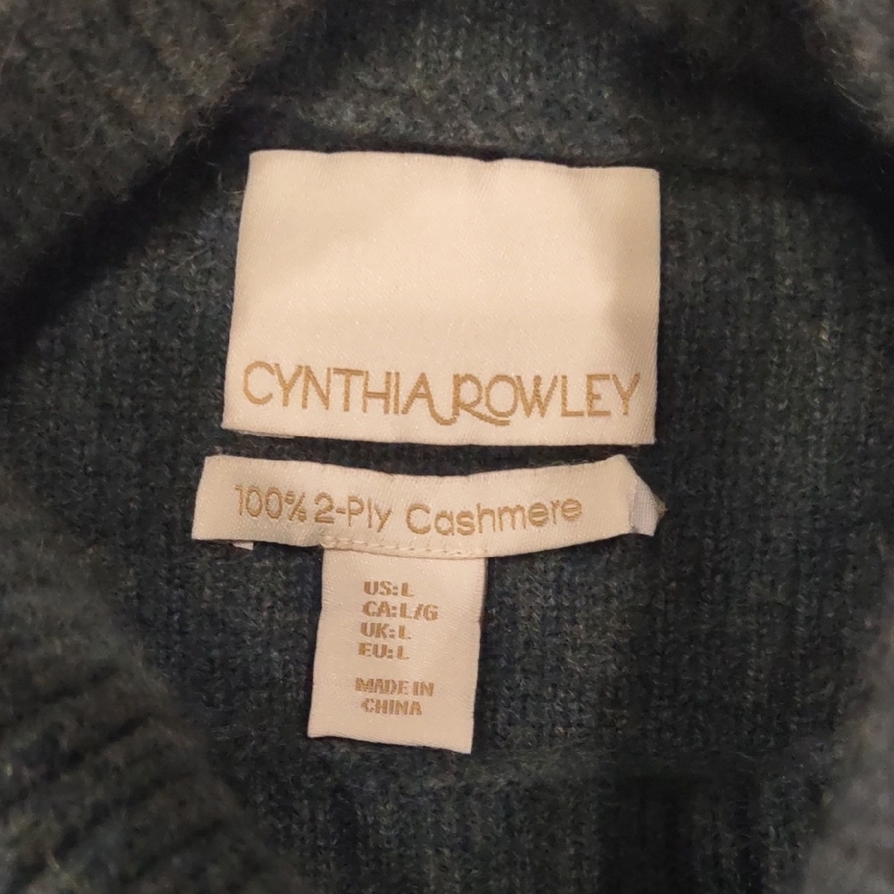 CYNTHIA ROWLEY 100 % CASHMERE Cozy Green Turtleneck Sweater - Picture 13 of 17